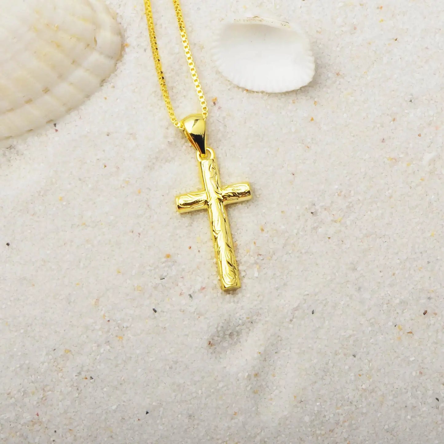Gold Textured Cross Pendant | Christian Fashion Necklace
