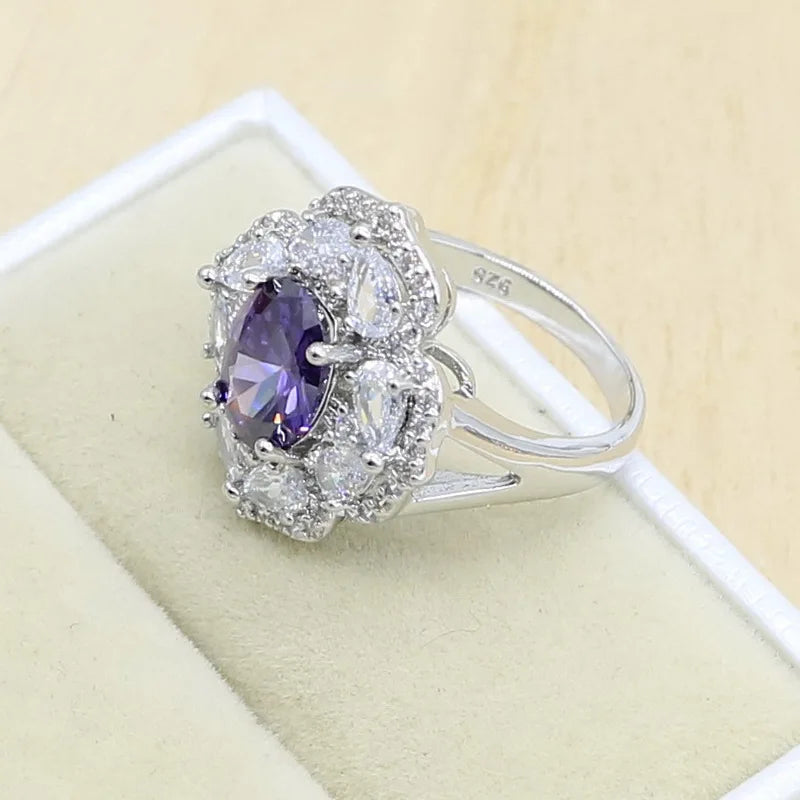 XOTICA Customizable 925 Silver Jewelry Sets for Women Bridal Wedding Zircon Earrings Pendant Necklace Ring Bracelet for Gift