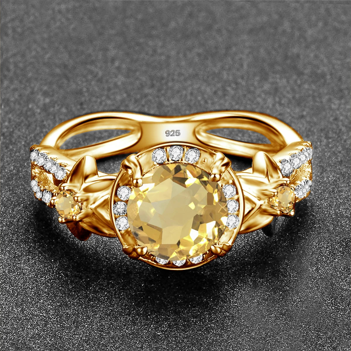 ArtistA French Noble Classic Jewelry Set Luxury Party Round Citrine 925 Ring Sterling Silver Women Jewellery Sets
