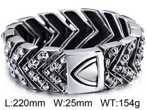 REBEL Mens Punk Fine Jewelry Fashion Bracelets Stainless Steel Trendy Skull Links Bracelet