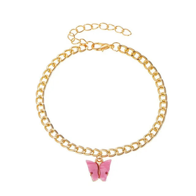 Wholesale Cuban Link Anklet Chain Anklet Butterfly Pendant Anklet for Women