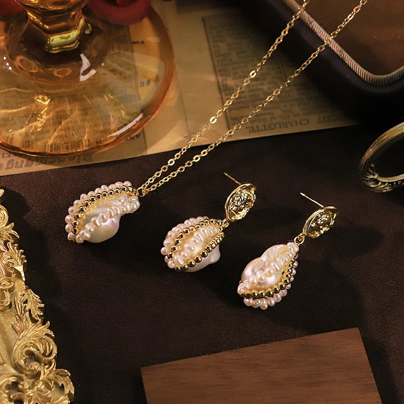 GLSEEVO Natural Baroque Pearl Jewelry Set | Necklace & Earrings | GS0238 | SASSARRI Collection
