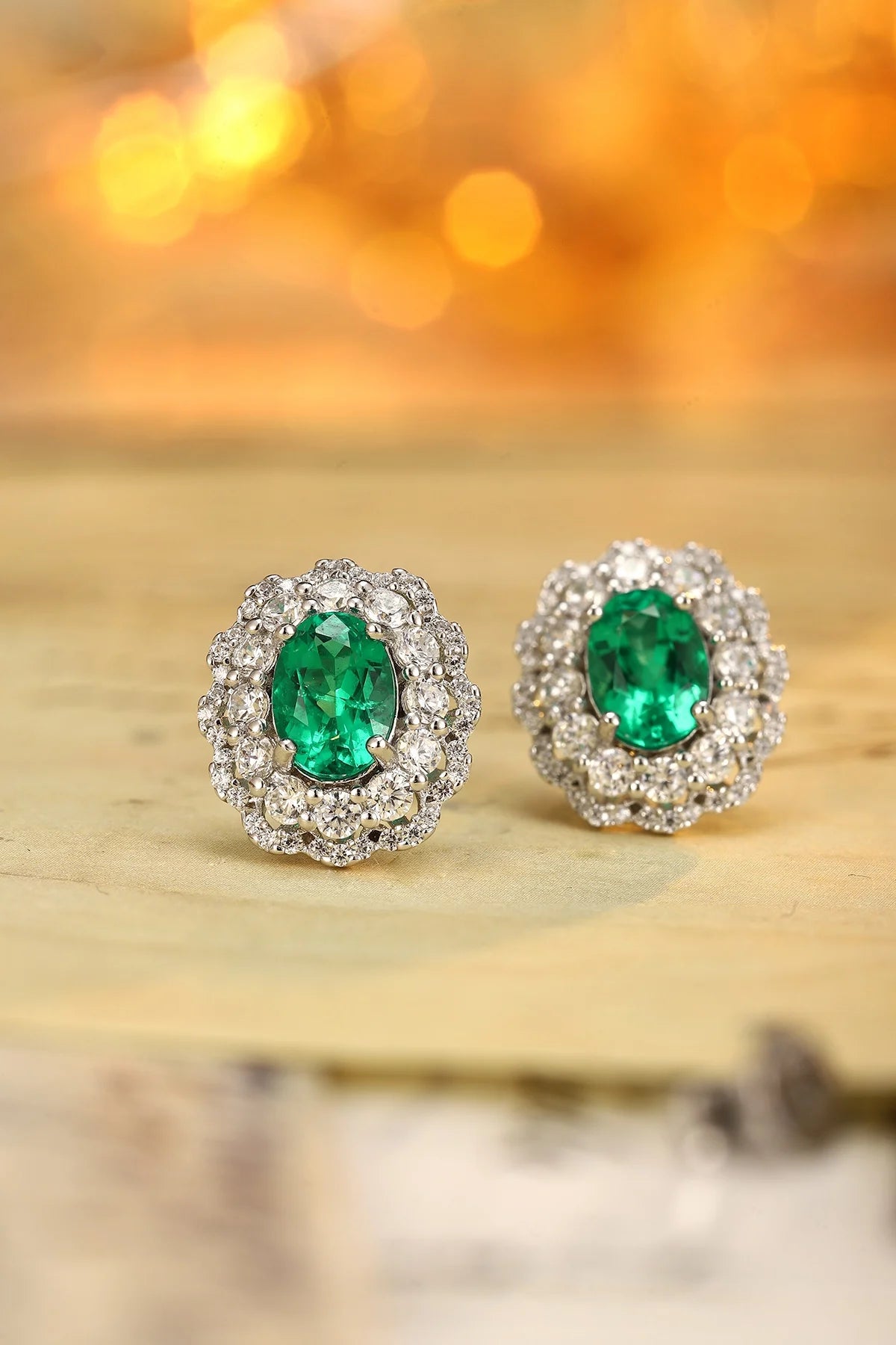 Gemfiori Zhanhao Jewelry Sterling 925 Silver Earring Studs Oval Lab Grown Emerald Rhodium Plated Women Vintage ODM OED Custom Jewelry