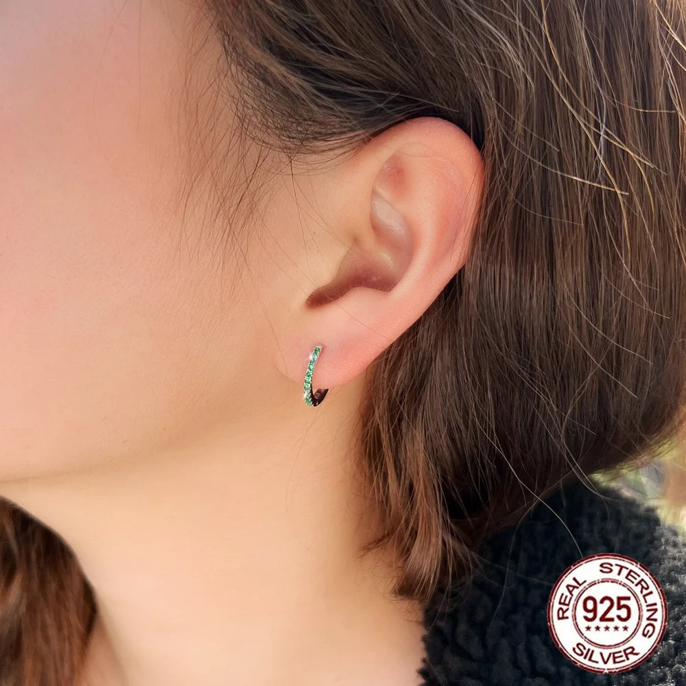 S&S 925 Sterling Silver 14mm CZ Huggie Hoop Earrings – Green, Blue & Turquoise – Collection