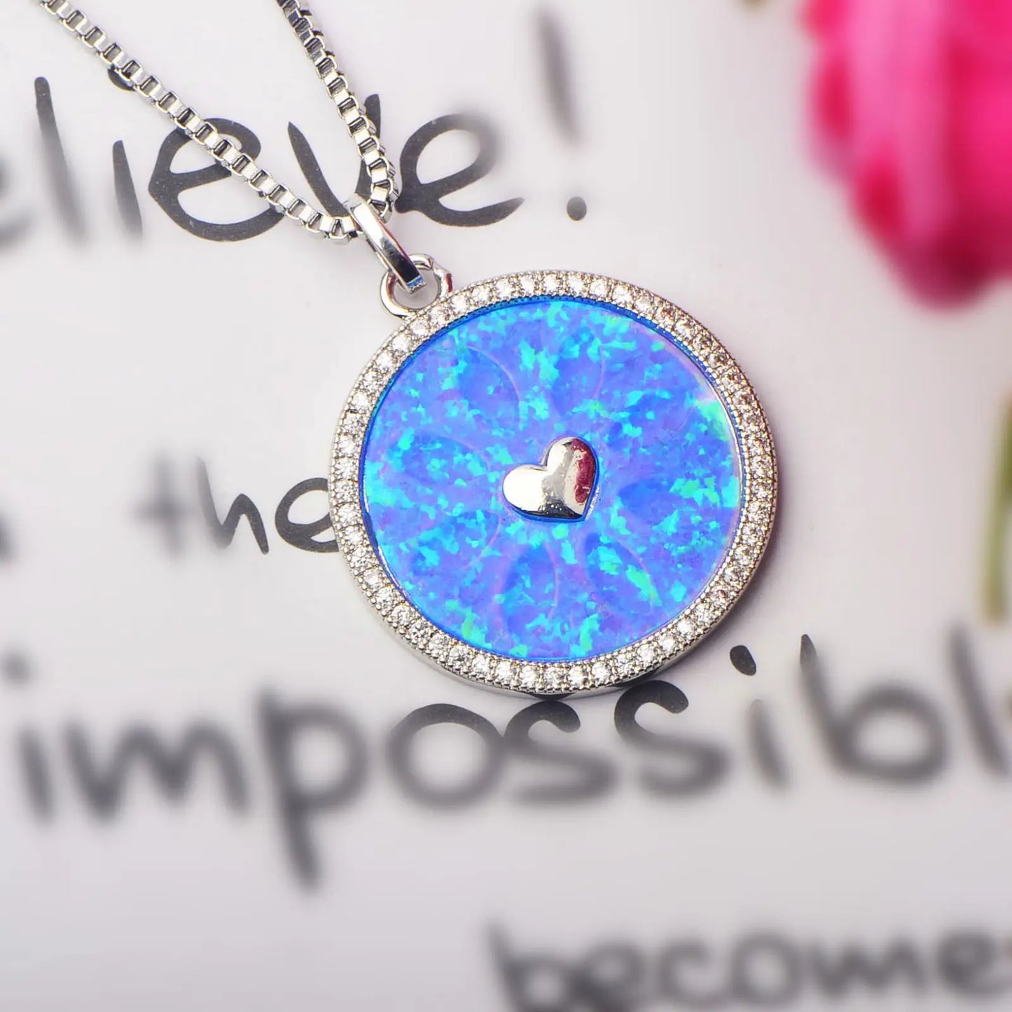 Geometric Opal Box Chain Silver Plated Lariat Necklace Aobao Trendy Gift