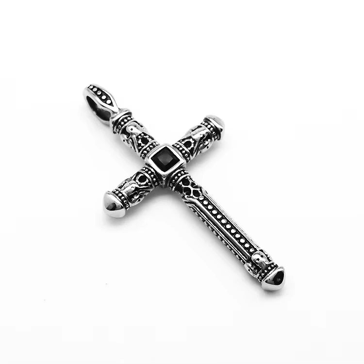 Hip Hop Punk Vintage Zircon Religious Cross WaterProof Pvd Stainless Steel Fashion Jewelry Pendant Necklaces for Men Wholesale