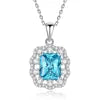 925 Sterling Silver Classic Square Blue Zircon Pendant Necklace | Luxury Blue Stone Clavicle Chain Birthday Gift for Women
