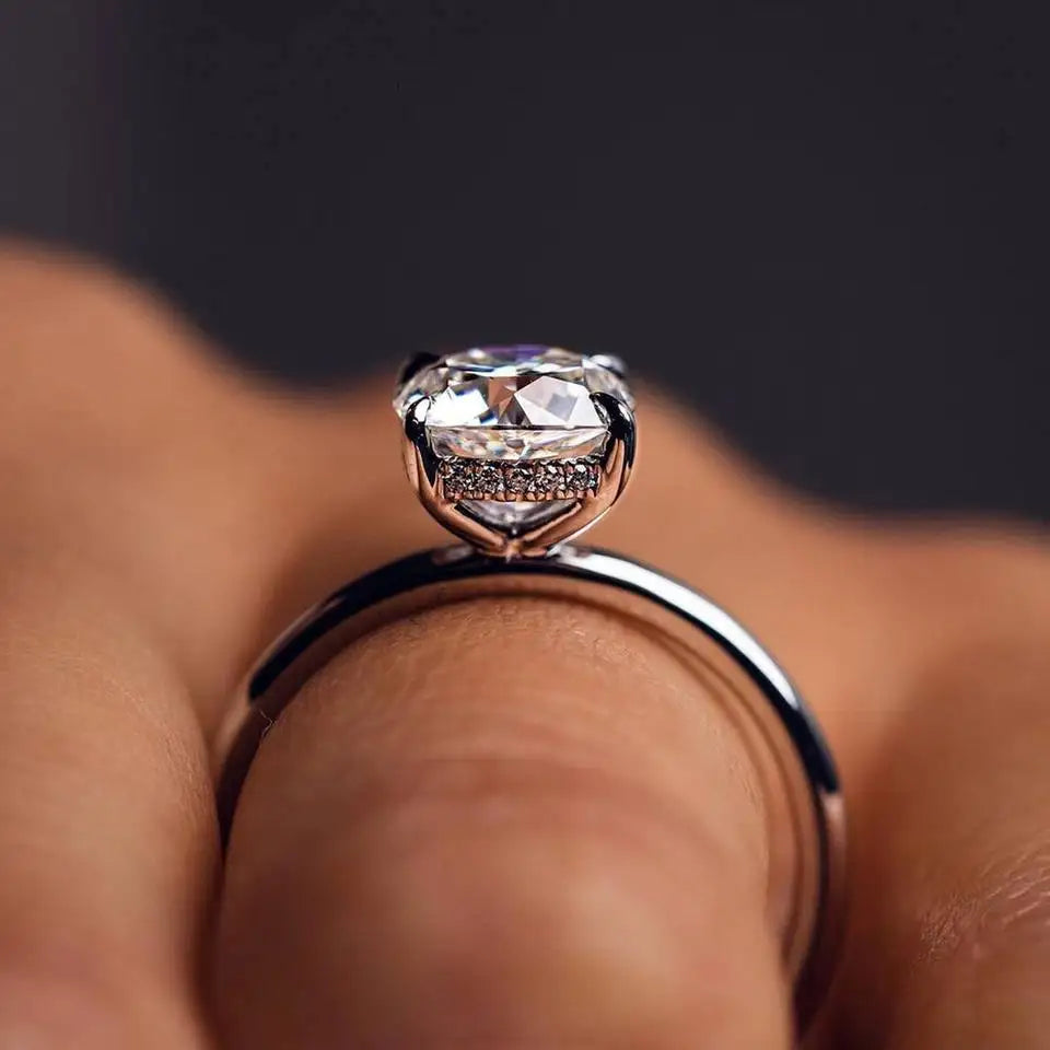Natural Diamond 14k Solid Gold Solitaire Ring Cushion Cut Hidden Halo Prong Setting Cute Classic Engagement Wedding Party 1-3ct