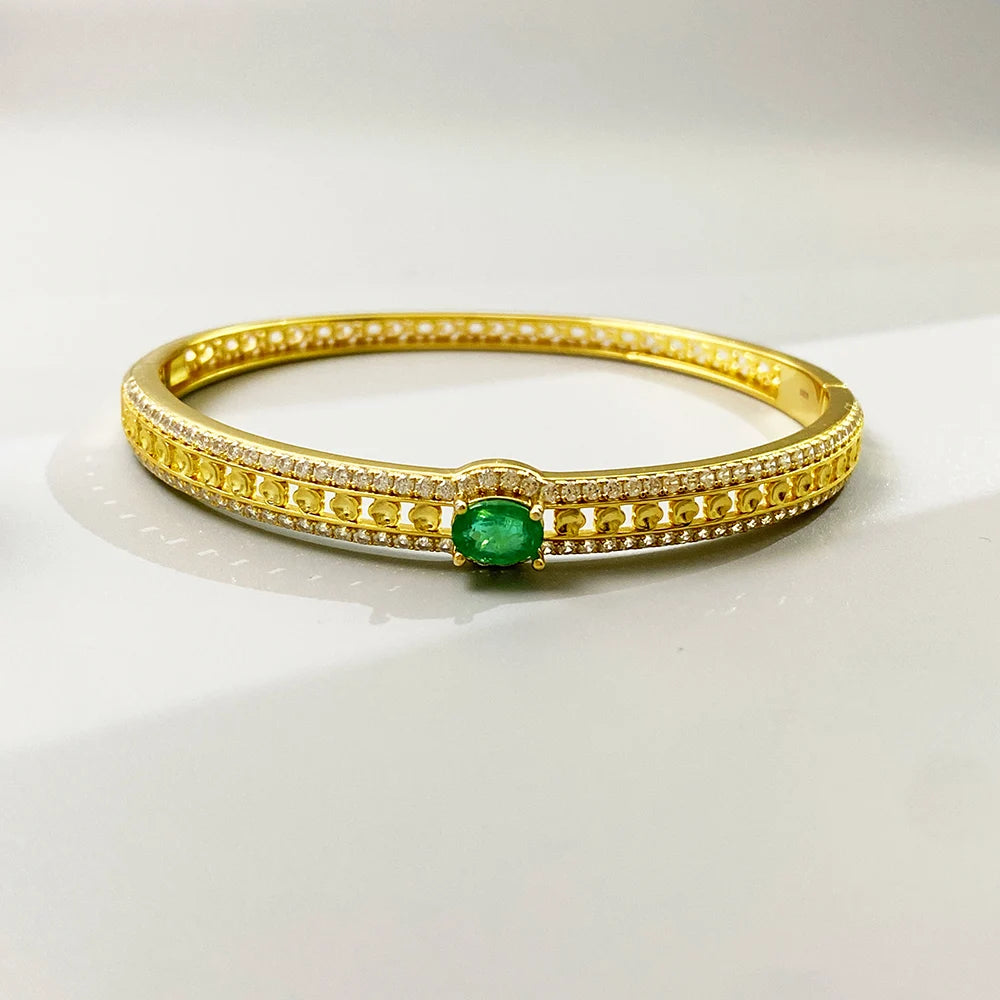 Gioiellieri Sterling Silver Emerald Bracelet with Natural Green Stone for Ladies S925 Fine Jewelry Elegant Gemstone Anniversary Present
