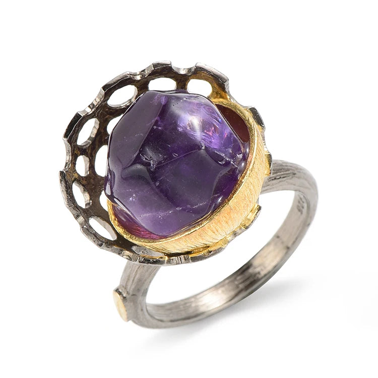 ODM Custom Handmade Creative Amethyst Jewelry Silver Ring Designs for Women