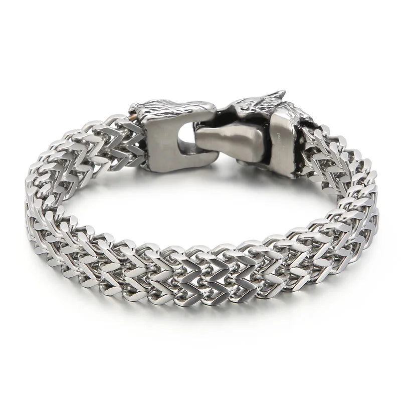 KALEN 22cm Punk Stainless Steel Bracelet Wolf Head Chain Men Bracelet