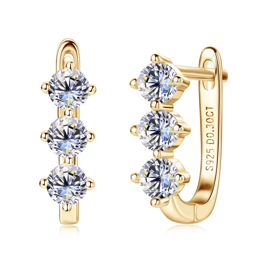 Cute Minimalist Wholesale Jewelry Sets 3mm D VVS1 Moissanite 925 Silver 14K Gold Plated Certified U Shaped Huggies Hoop Earrings