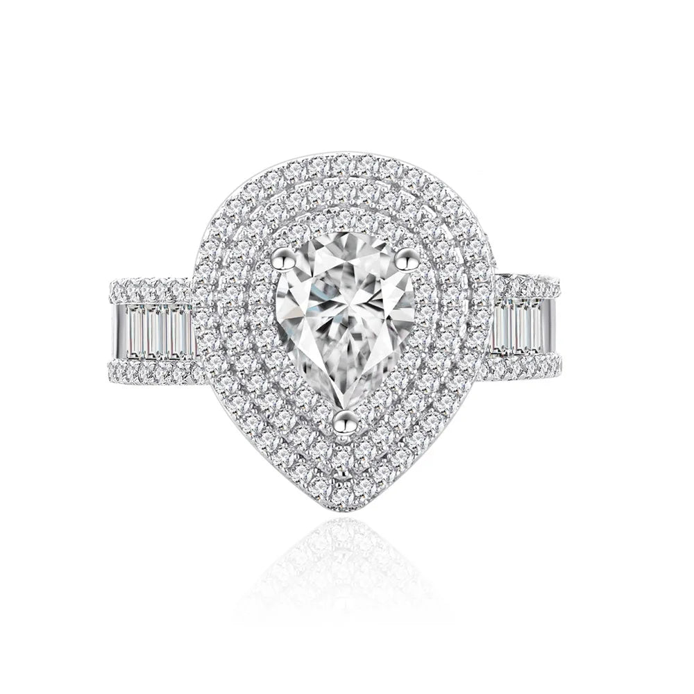 MuShan Jewelry Factory New Micro Inlaid Diamond Water Drop Pair Ring S925 Pure Silver Zircon Ring for Women Fashion Set