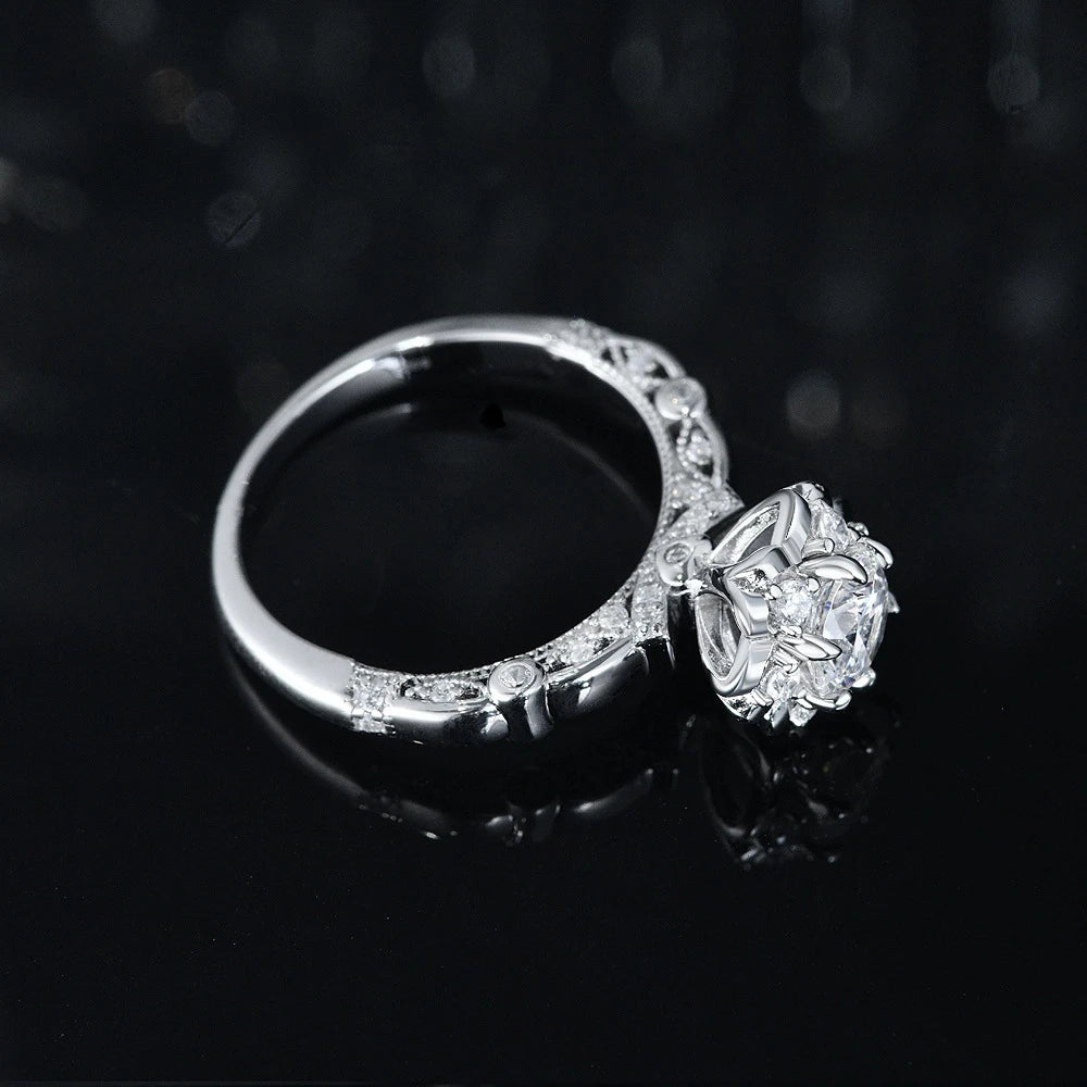 MuShan Jewelry Factory 6mm Round White G 1 Carat High Carbon Diamond Ring High End Niche and Versatile for Women