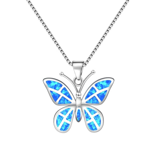 TikTok INS Wind Hawaii Beach Explosion Brass Opal Butterfly Pendant Necklace Cute Style Children's Wholesale Inlaid Charms