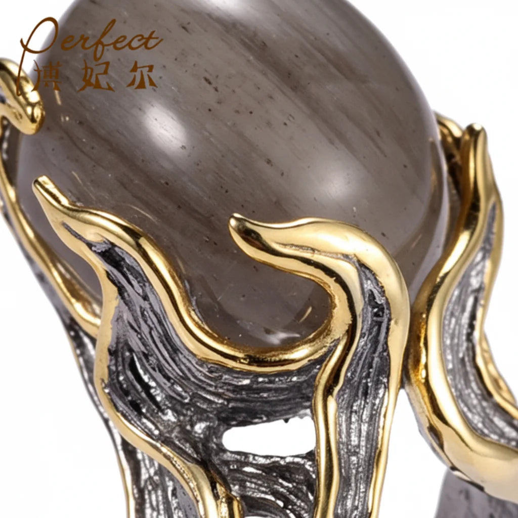 Special Handmade Hairstone 925 Sterling Silver Ring with Black Gold Plated