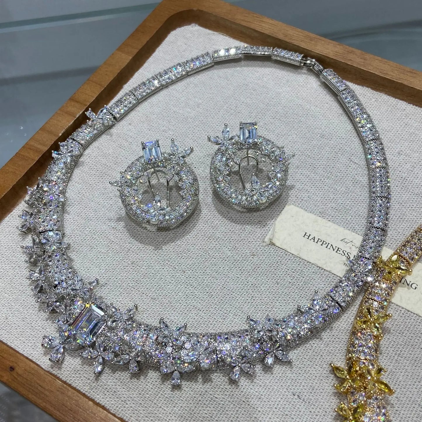 Luxury Floral Cubic Zirconia Necklace & Earrings Set — Gold & Silver Plated