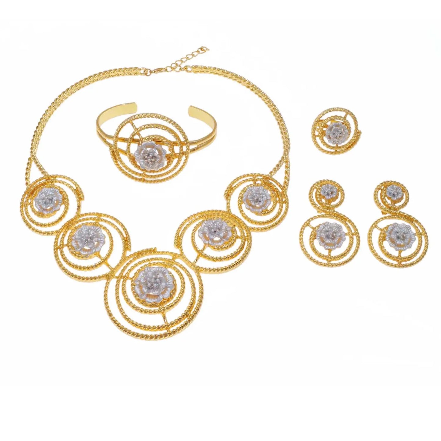 Zhuerrui Gold Plated Jewelry for Women White Flowers Necklace Bracelet Jewelry Sets High Quality Luxury Accessories HA20045