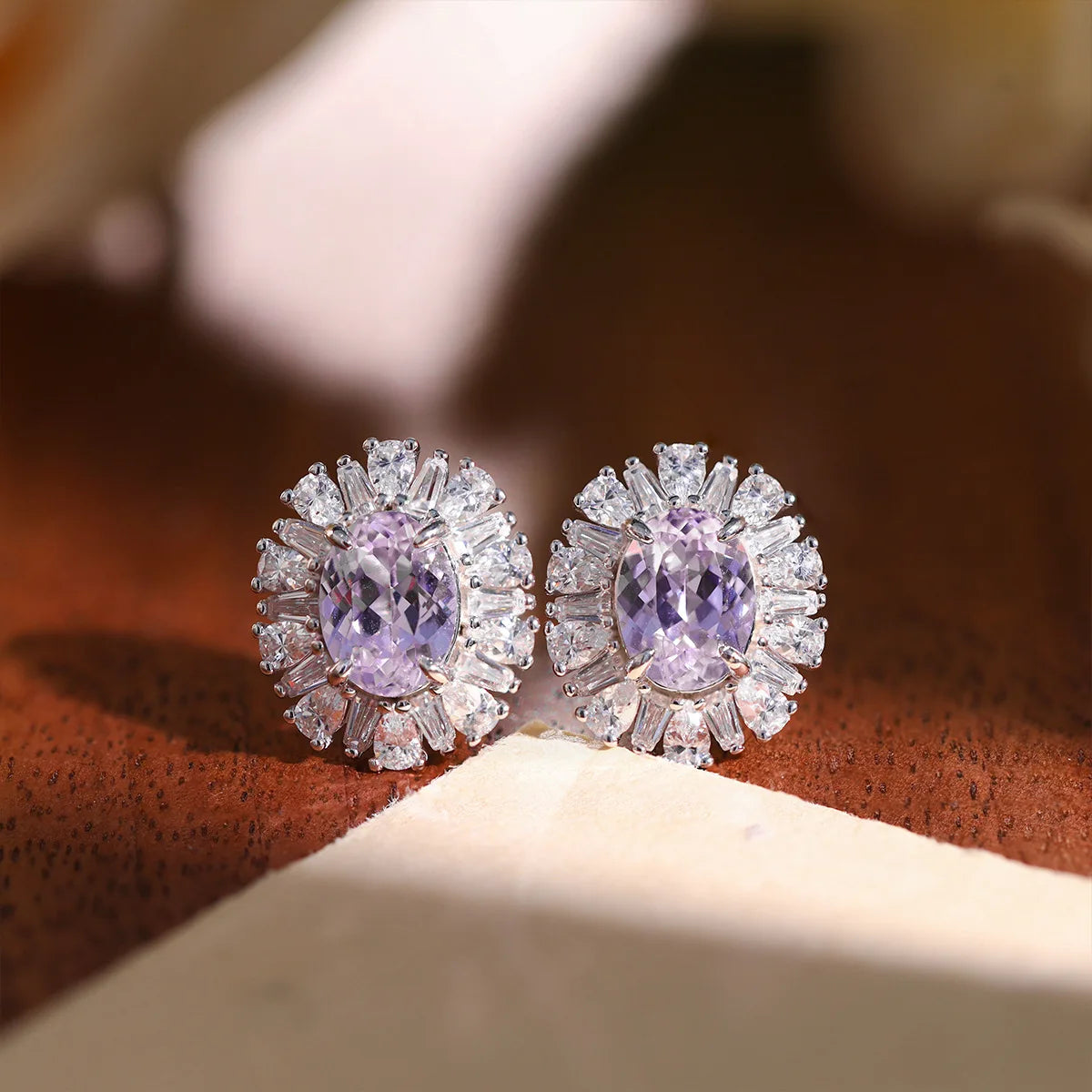 S&S Purple Lab Stone Oval Cut Bridal Jewellery Set | 925 Silver Rhodium Plated Necklace, Ring & Earrings | S&S Collection