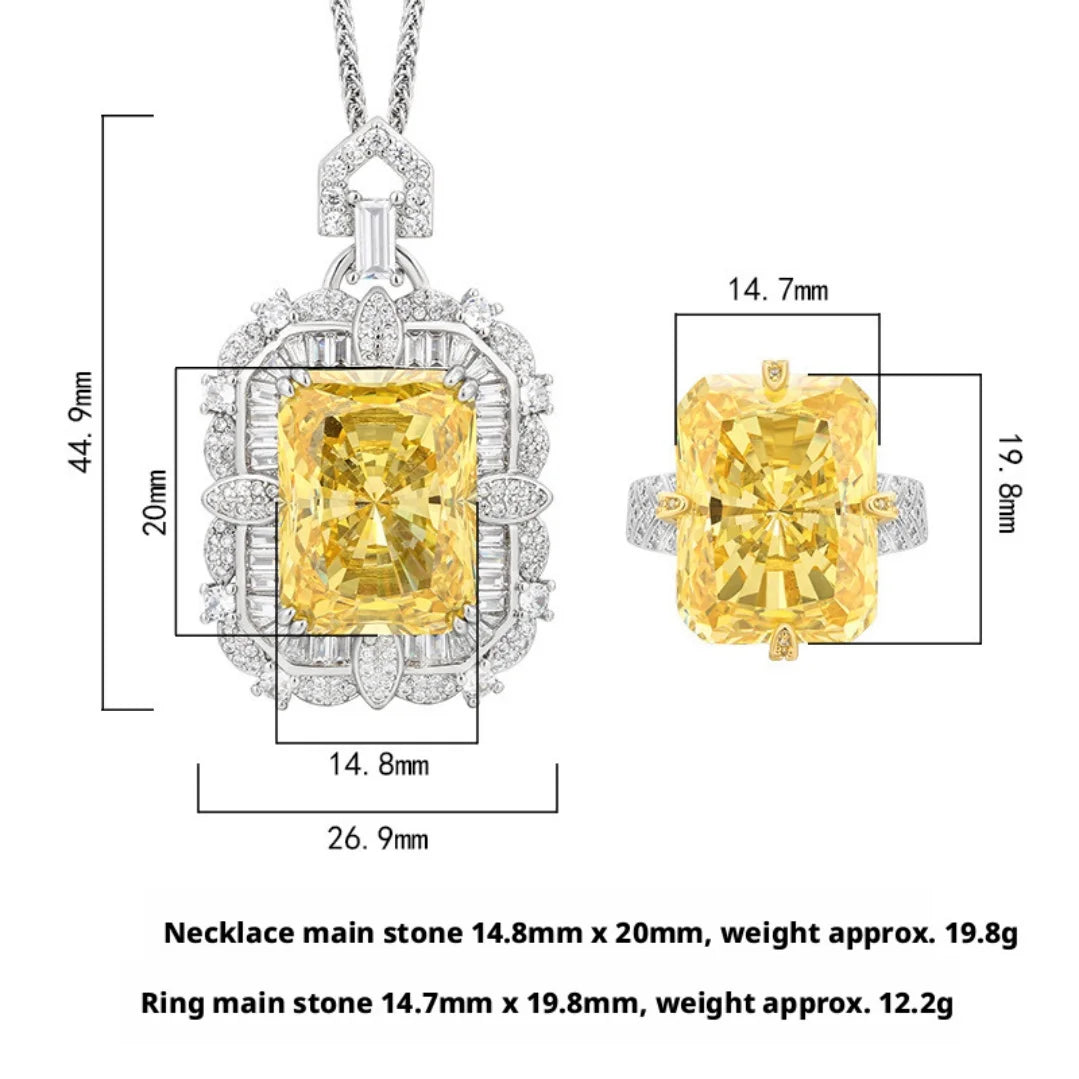 S&S Yellow Radiant Cut CZ Jewellery Set – Pendant Necklace & Ring – Gold Plated – Collection