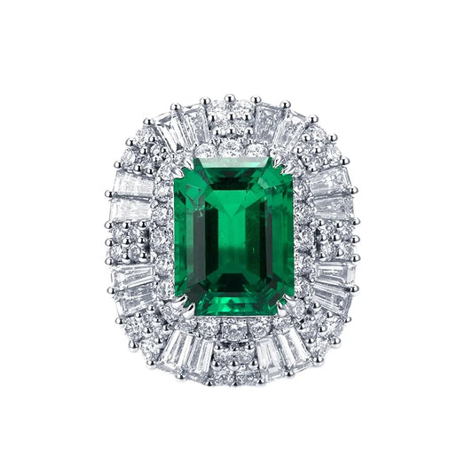 Gemfiori Vintage Engagement Wedding Party Gift Fine Gemstone Ring 14K White Gold 3CT Lab Grown Emerald Vivid Green Color GRC Certified
