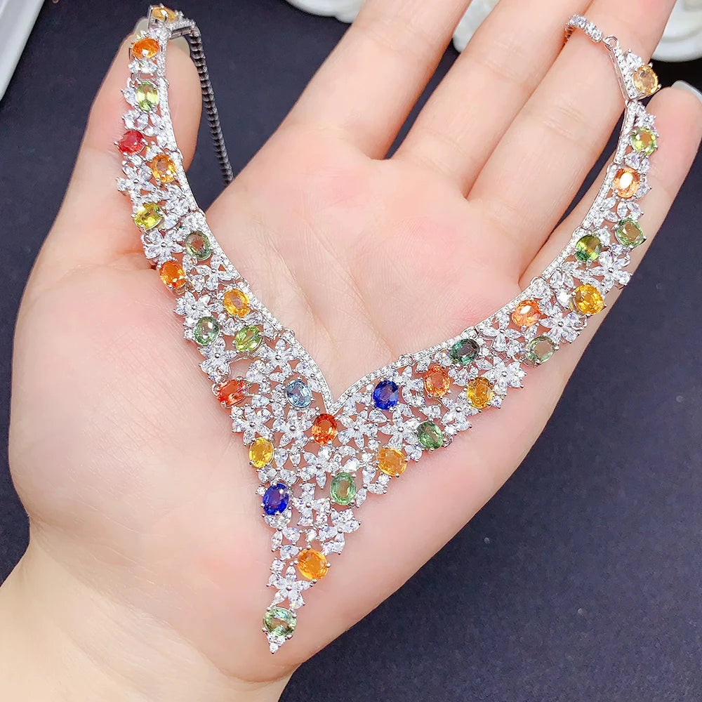 New Design Rose Gold Plated Natural Fancy Colored Sapphire Fashion 925 Sterling Silver Fine Jewelry Engagement Pendant Necklace