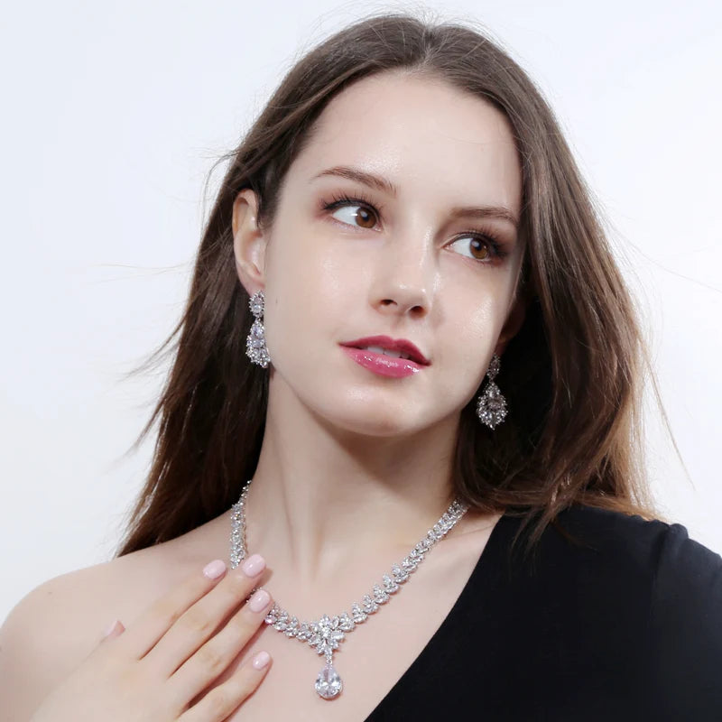 White Cubic Zirconia Wedding Brides Luxury Jewelry Set for Women
