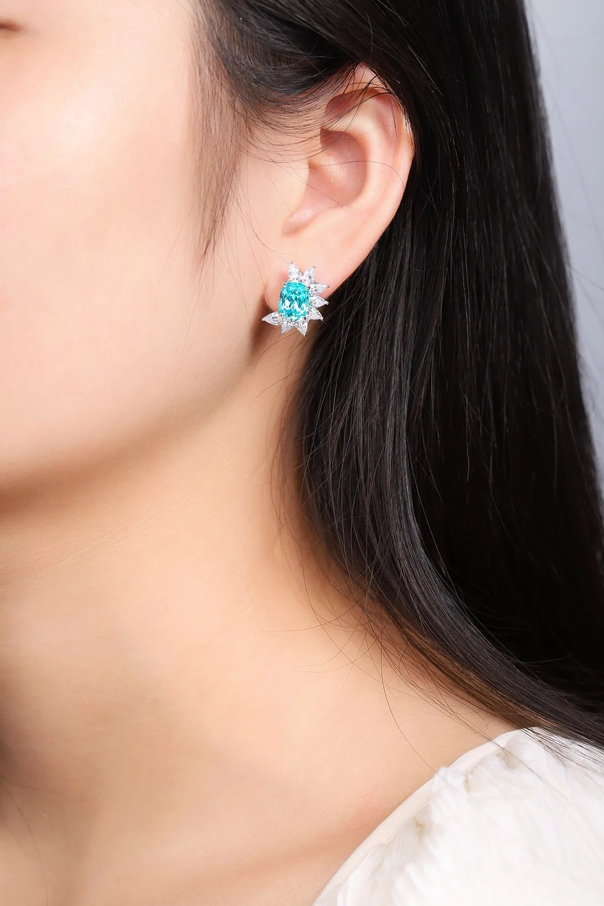 Gemfiori S925 Silver Lab-Grown Diamond Paraiba Trendy Drop Earrings for Wedding & Party