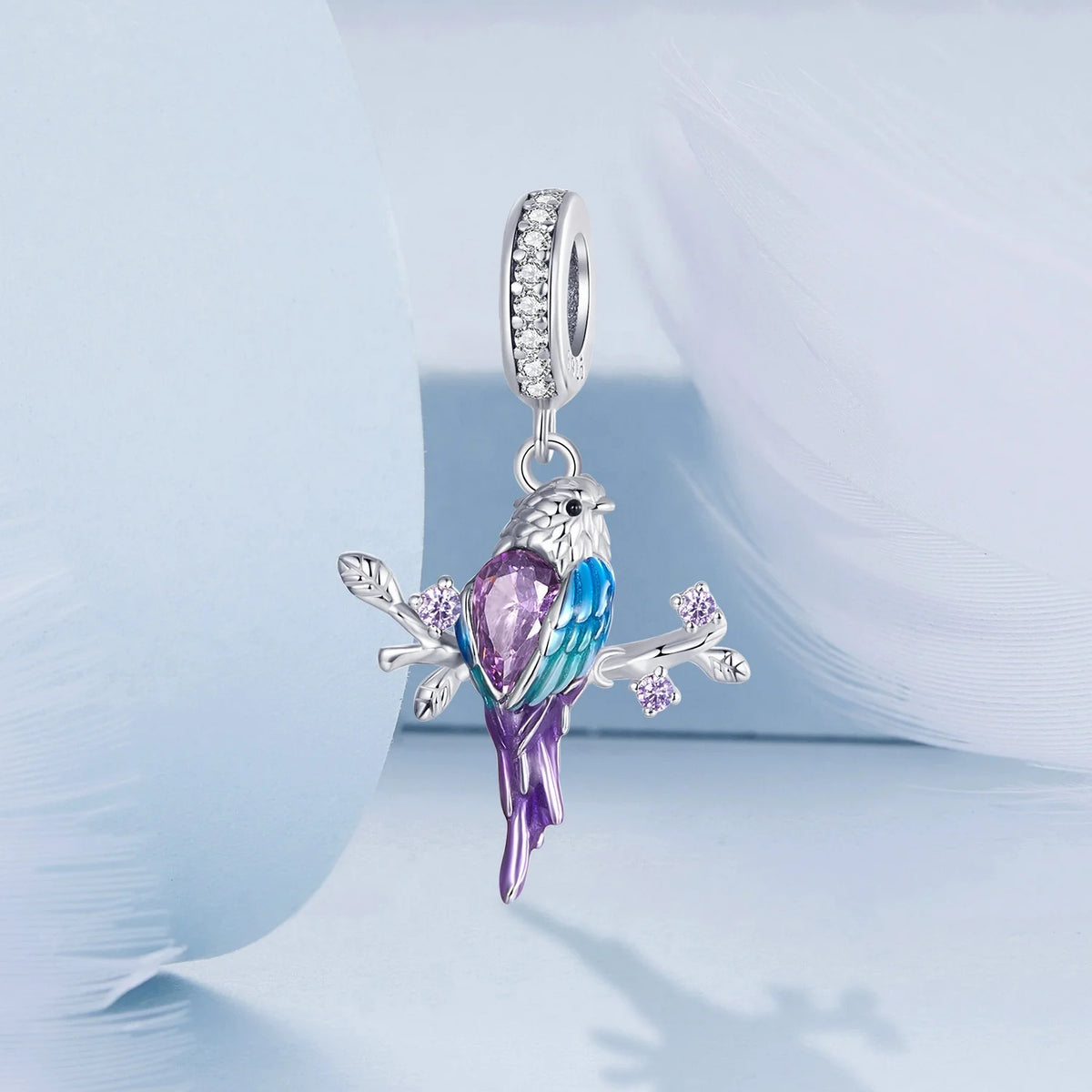 S&S 925 Silver Enamel Kingfisher Jewellery Set – Necklace, Pendant & Earrings – Platinum Plated – Collection