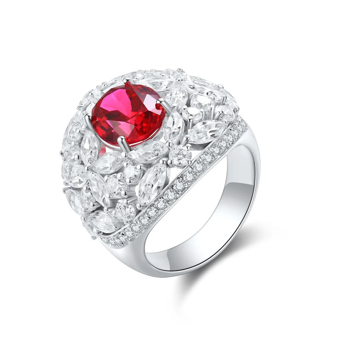 Gemfiori Statement Rings Sterling 925 Silver Lab Grown Ruby Rings for Women Engagement Rings of the Day Wedding Gift Customize Jewelry