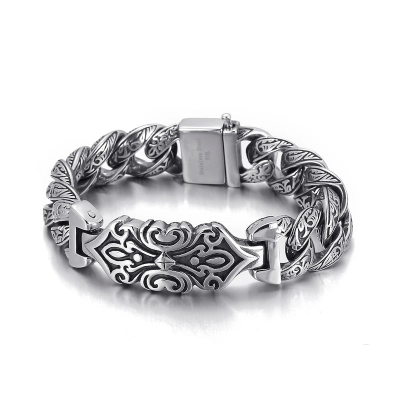 VIKING Mens Neo-Gothic Cross Charm Bracelet – Silver & Ancient Silver