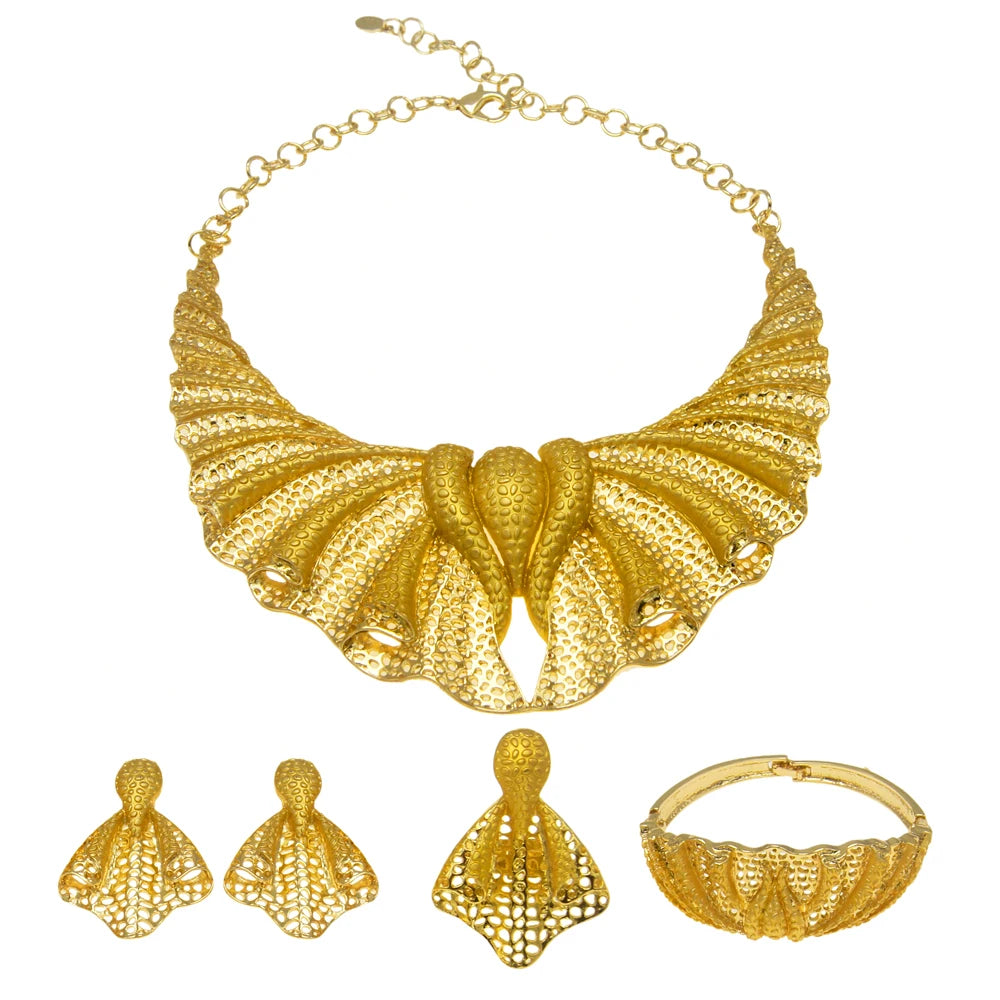 Zhuerrui Luxury Dubai Costume Jewelry Set Party Leaf Necklace Jewelry Sets Brazilian Gold Plated Women's Wedding Jewelry  H00200