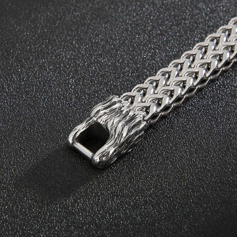 KALEN 22cm Punk Stainless Steel Bracelet Wolf Head Chain Men Bracelet