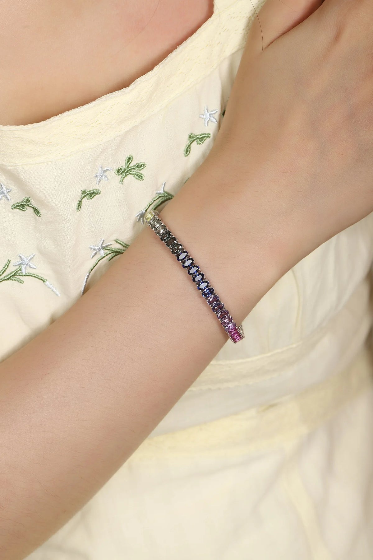 Gemfiori Custom Lab Grown Color Gemstone Bracelet Pick Any Gem Hue Colorful Symbolizes Colorful Life Fine Jewelry