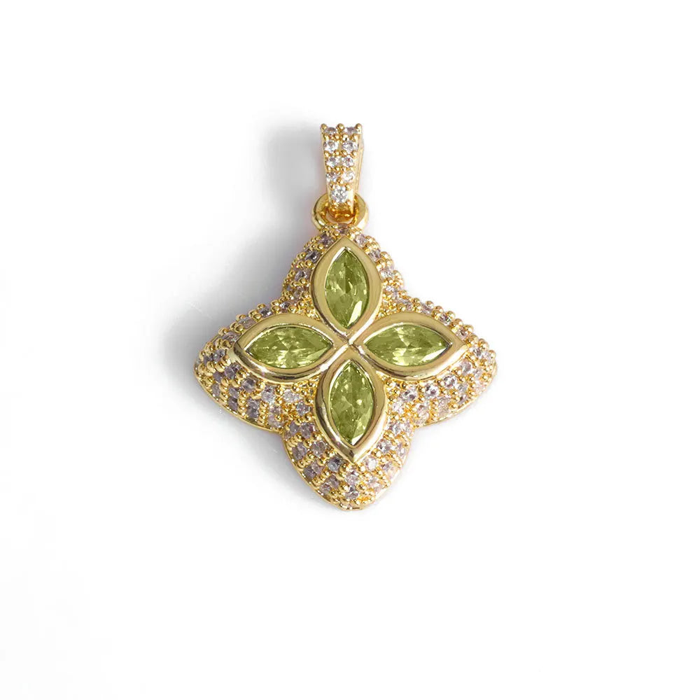 Luxury Full Zircon Four-Leaf Clover Pendant Necklace Hip-Hop Bling Jewelry Gold Plated Necklace