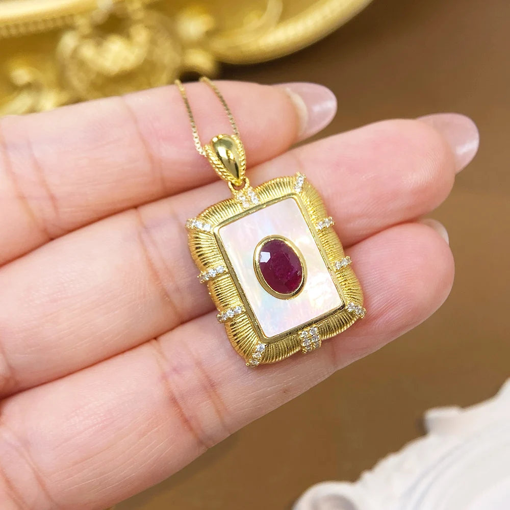 Gioiellieri Natural Ruby Pendant 925 Sterling Silver Gold Plated Setting High Quality Precious Red Gemstone Fashion Jewelry Gift