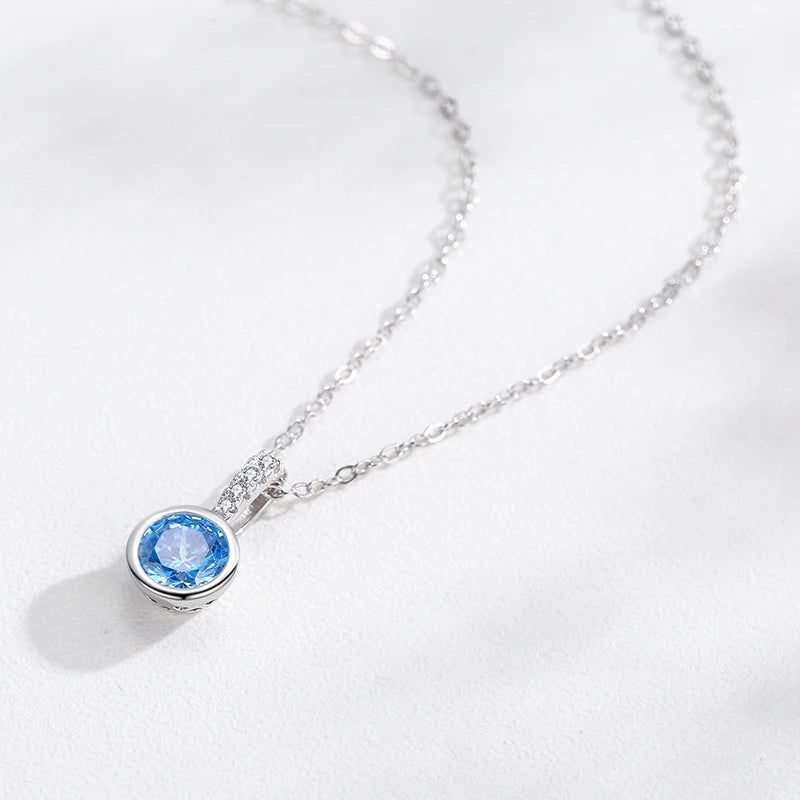 Ailmay 925 Sterling Silver Elegant Blue Zirconia Jewelry Set Luxury Necklace & Hoop Earrings For Women Romantic Wedding Jewelry
