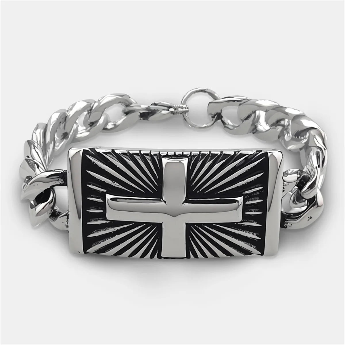 Vintage Men's Stainless Steel Bracelet Gothic Skull Celtic Knot Cross Cuban Chain Woven Braid Street Style Jewelry Gift