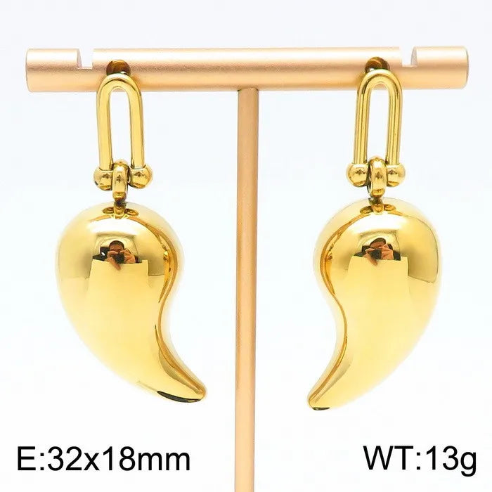 REBEL High-quality Fashion Chubby Water Drop Stainless Steel Hollow Earrings Necklace Charm Temperament Jewelry Set