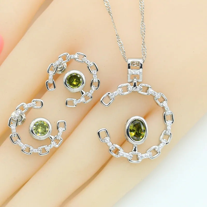 XOTICA Geometric White Zircon 925 Silver Accessories Jewelry Gift Set for Women Includes Stud Earrings Pendant Ring Gift Box Weddings
