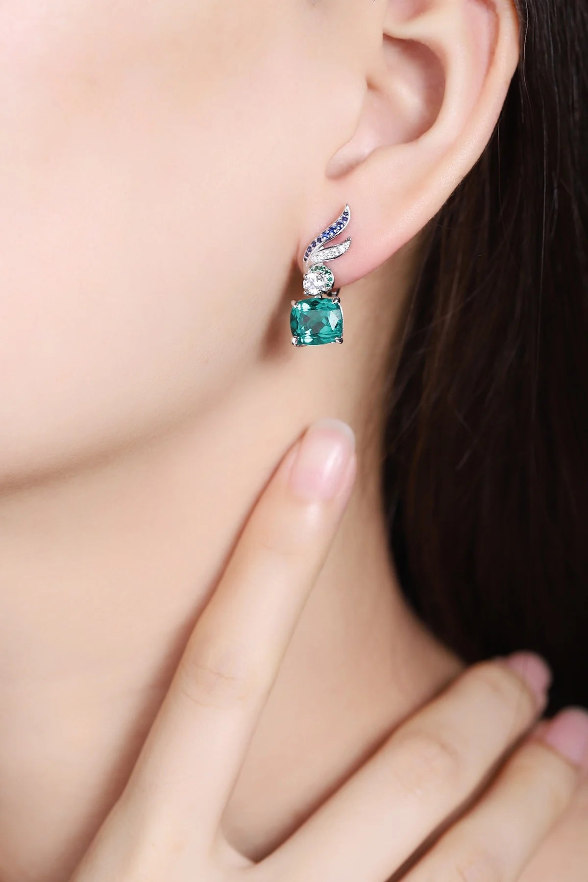 Gemfiori Anster High Quality S925 Lab Grown Emerald Earring Stud Dainty Gemstone Stud Earrings for Women Daily Wear Gift