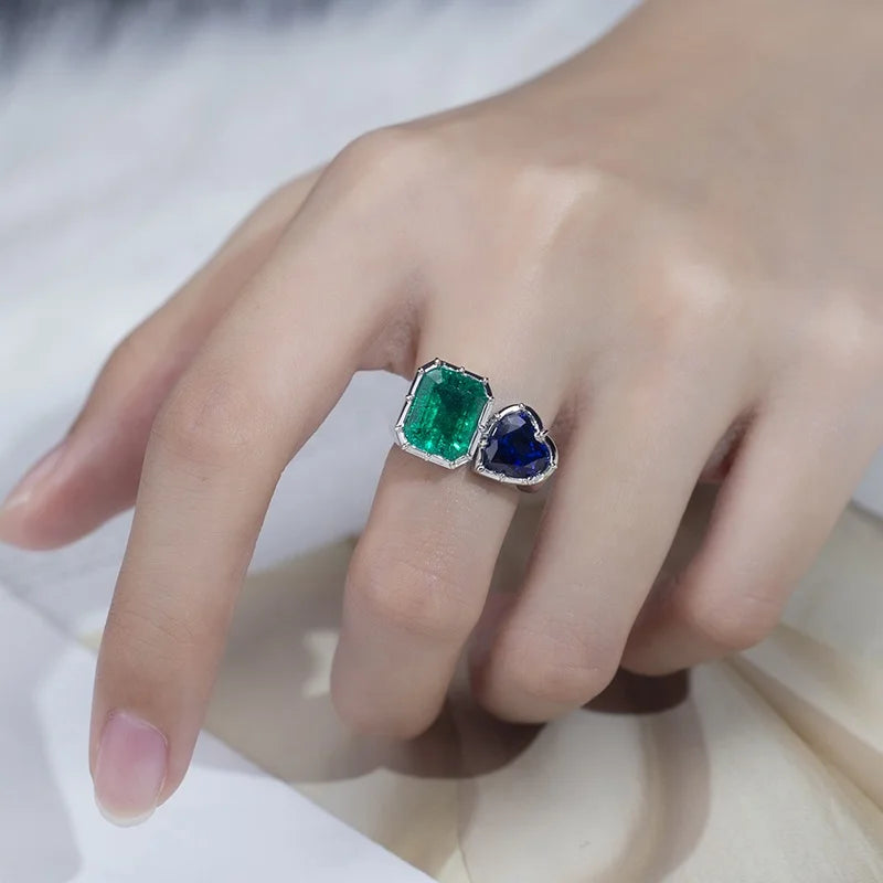 MSR-1170 18K Gold Lab Emerald and Sapphire Ring Wedding Diamond Engagement Ring