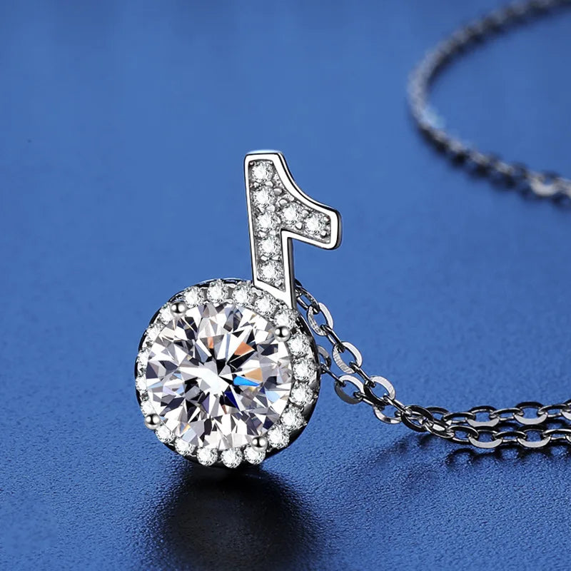 Fine 925 Silver Bezel Set Round Cut 1ct VVS Colored Moissanite Jewelry New Trendy Fashion Layer Musical Note Necklace for Women