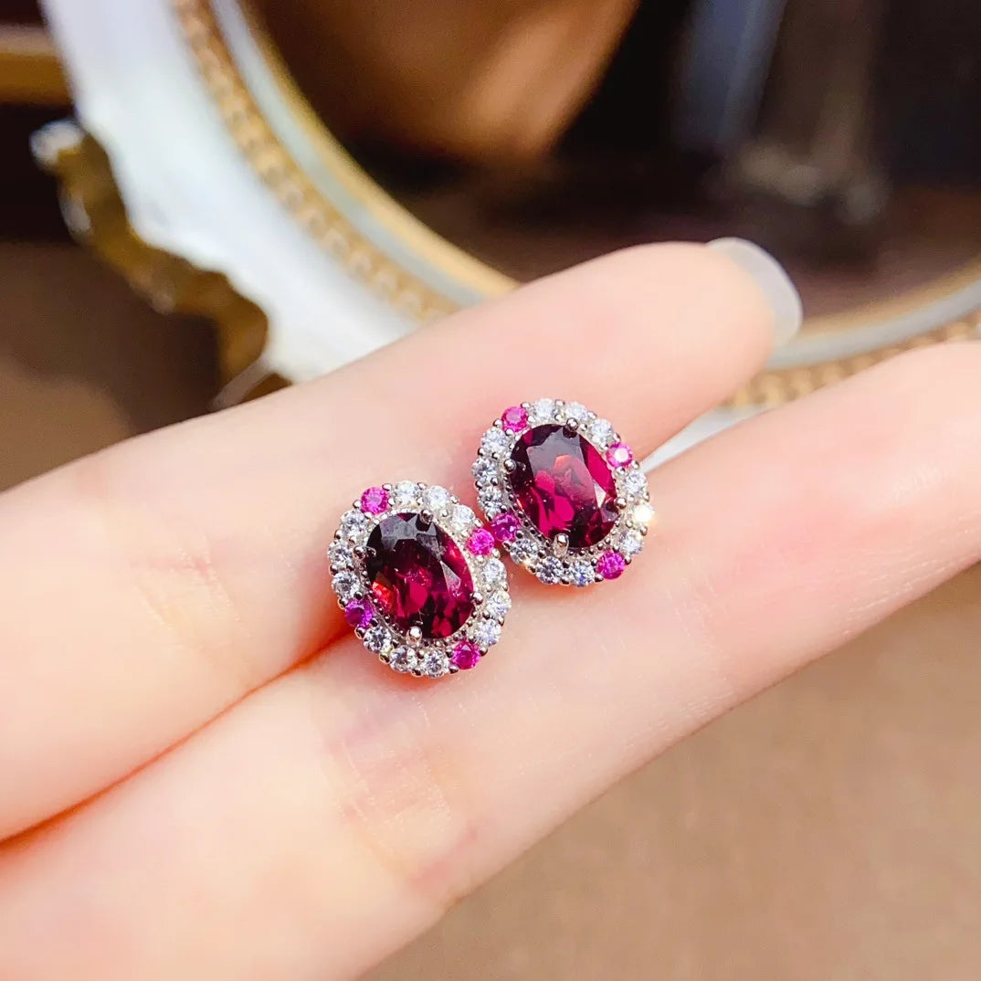 Wholesale Exquisite Oval Cut 5 * 7mm Natural Garnet Jewelry Set, Natural Gemstone 925 Silver Necklace for Women