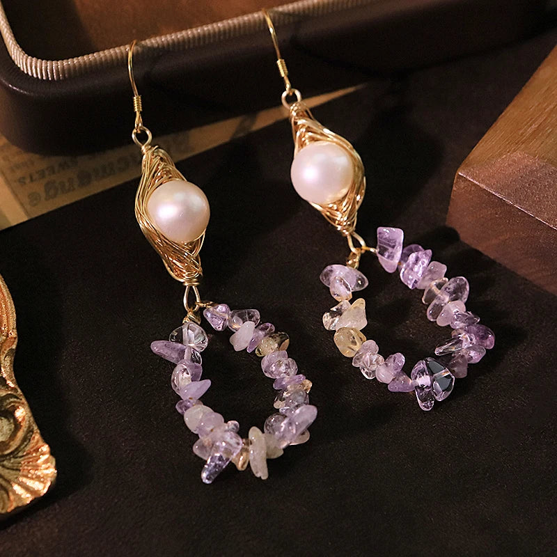 GLSEEVO Natural Freshwater Pearl & Amethyst Sterling Silver Necklace & Earrings Set — Luxury Design