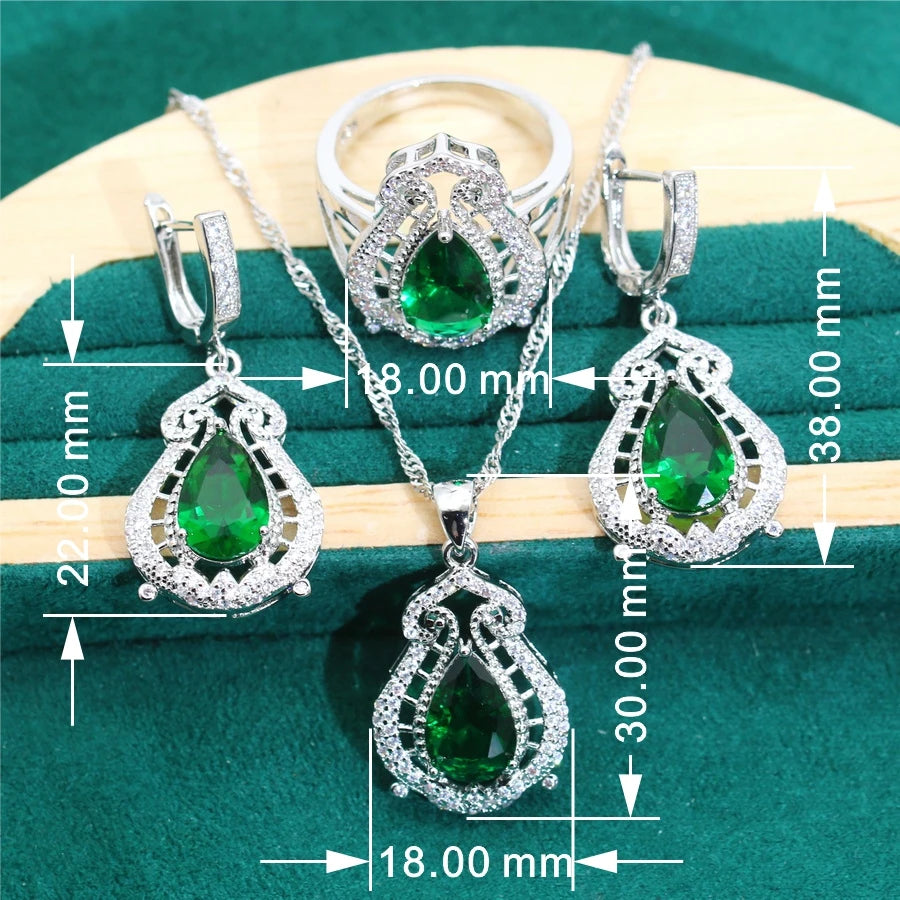 XOTICA 2024 Green Crystal Women's 925 Silver Jewelry Sets Classic Wedding Earrings Rings Bracelets Pendant Necklace for Parties