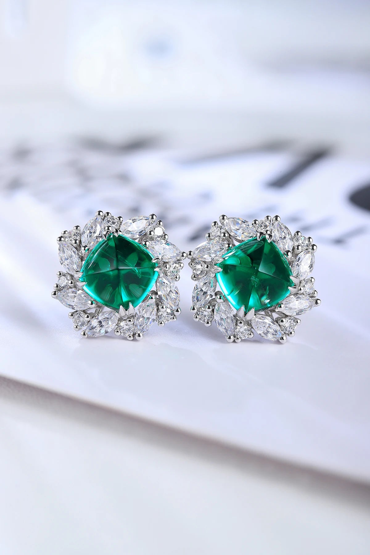 Gemfiori Lab Grown Emerald Earrings Women's Earrings Lab Made Emerald Earrings Lady Use