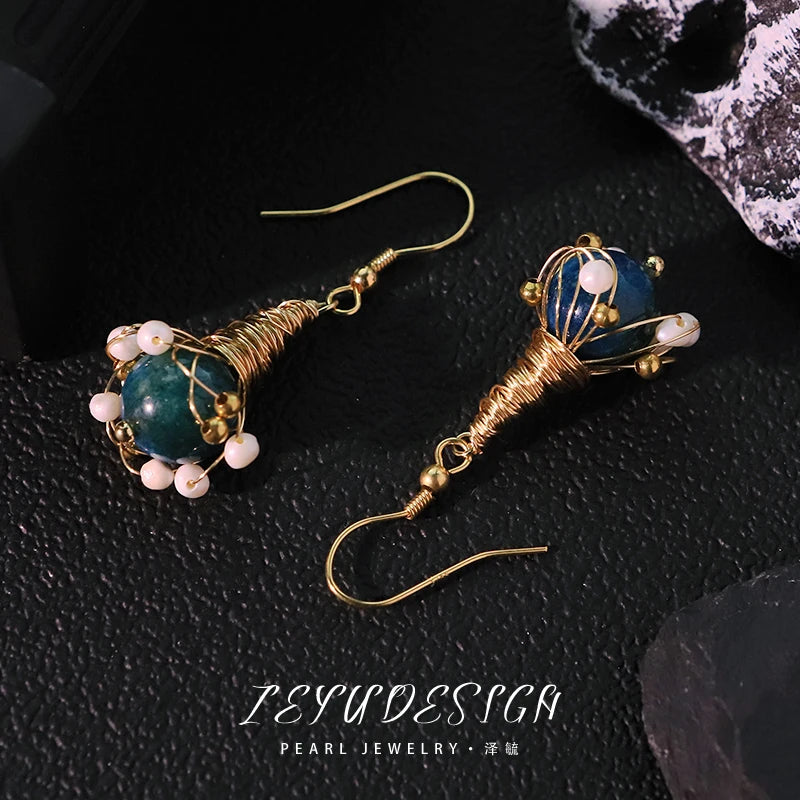 Natural Pearl Bohemian Style Earrings Vintage 18k Electroplated Design Pendant Earrings Banquet Women's Jewelry GE0588