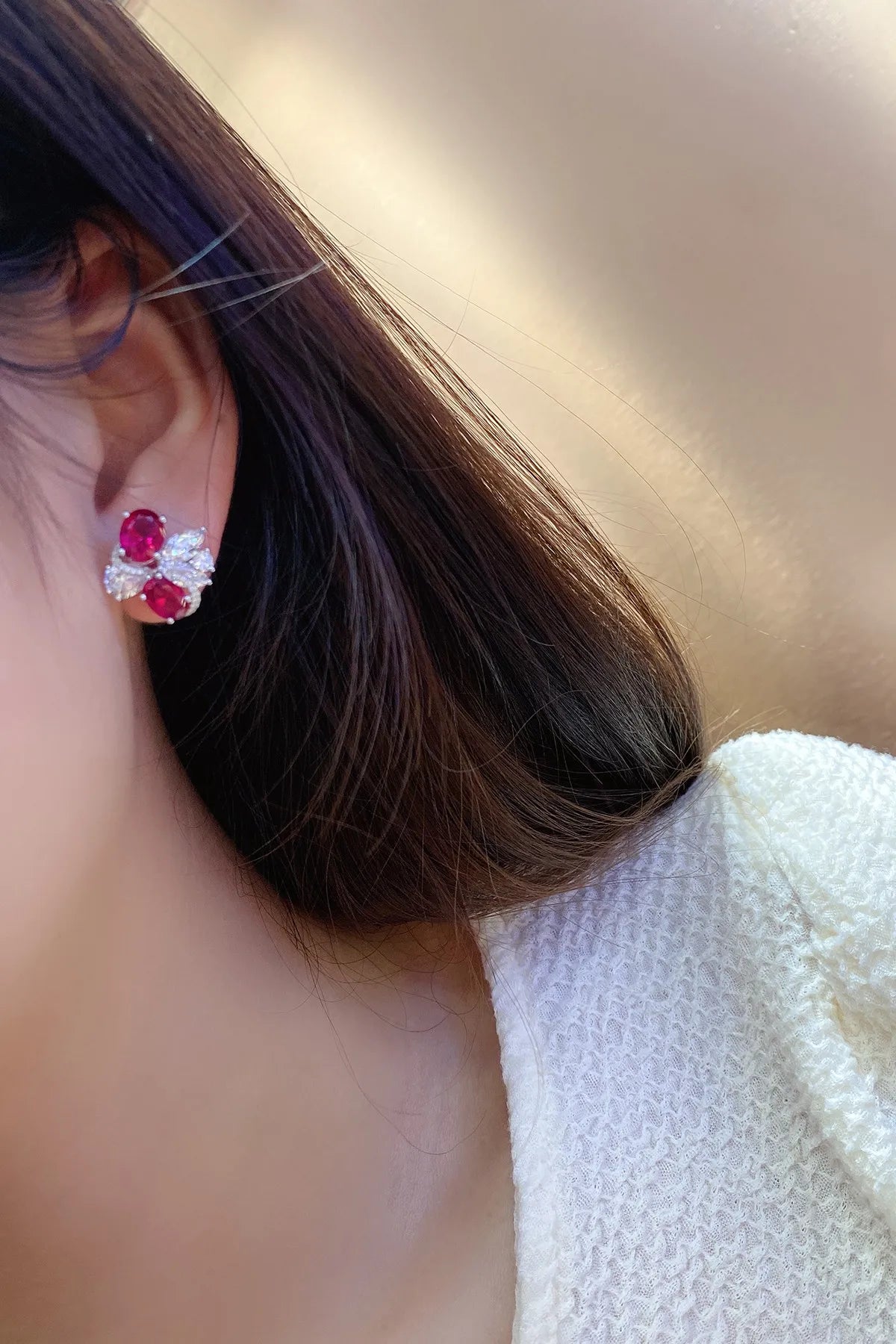 Gemfiori Anster High Quality S925 Lab Grown Ruby Earring Stud Dainty Gemstone Stud Earrings for Women Daily Wear Gift