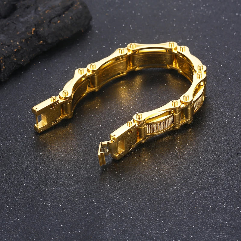 KALEN Vintage Men Gold/Silver/Black Stainless Steel Mesh Surface Biker Links Bracelet